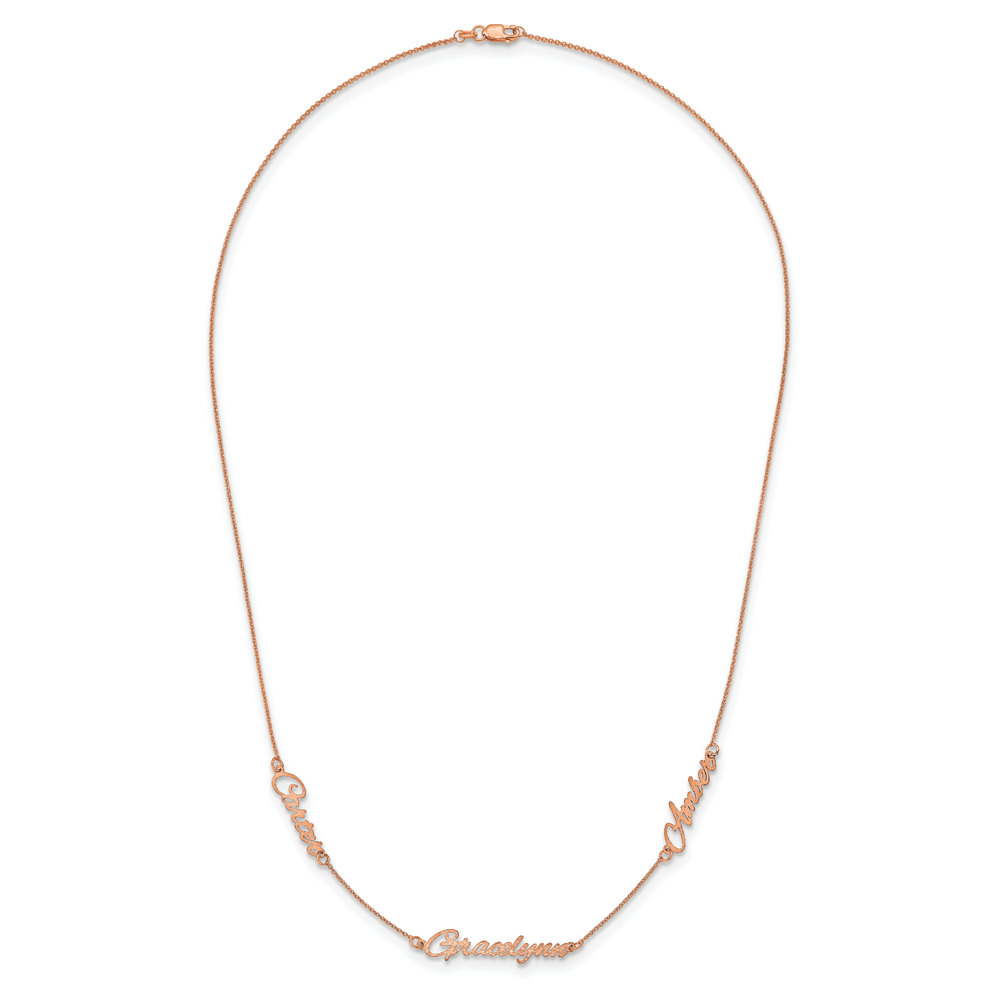 Sterling Silver Rose Gold plated Brushed 3 Name Necklace