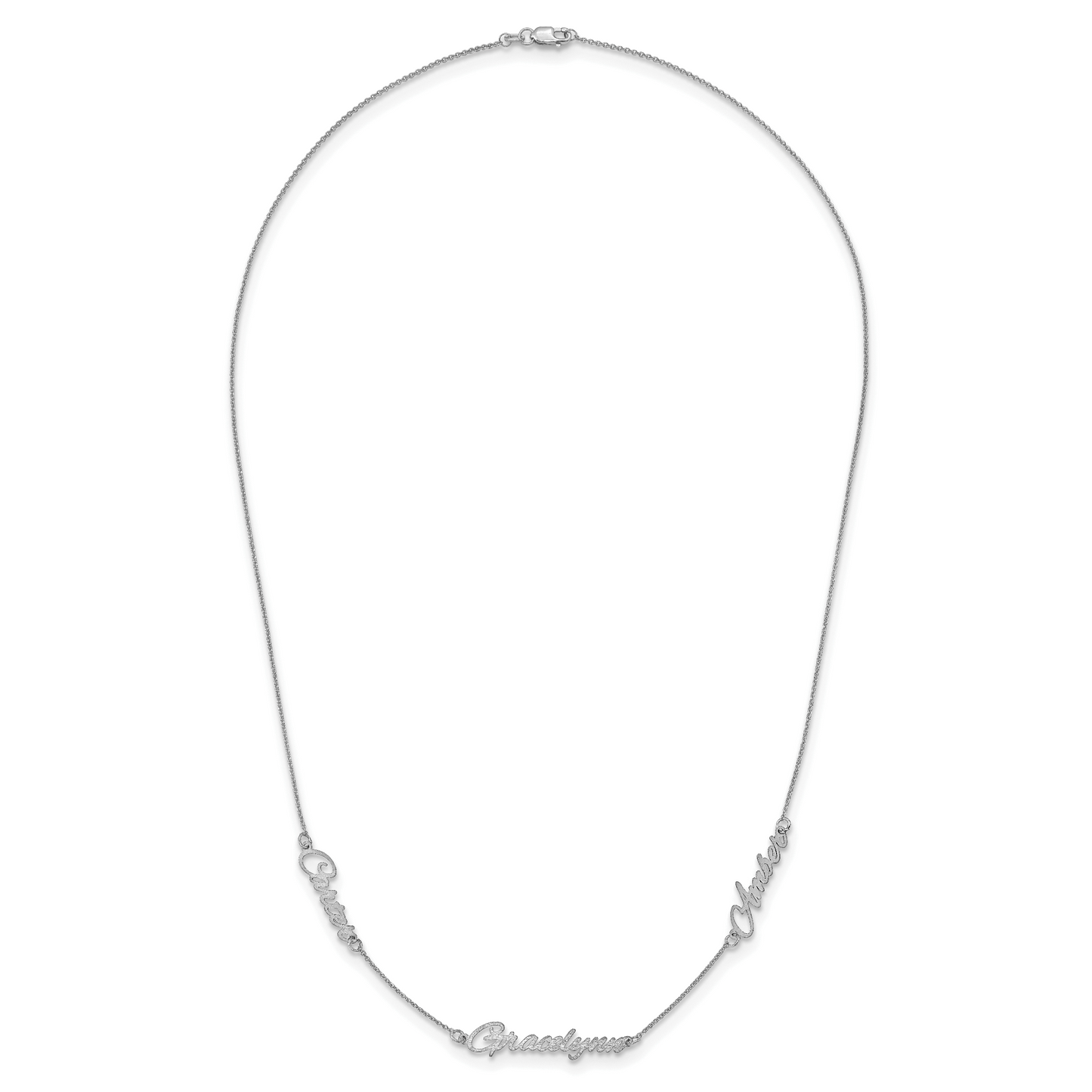 Sterling Silver Rhodium plated Brushed 3 Name Necklace