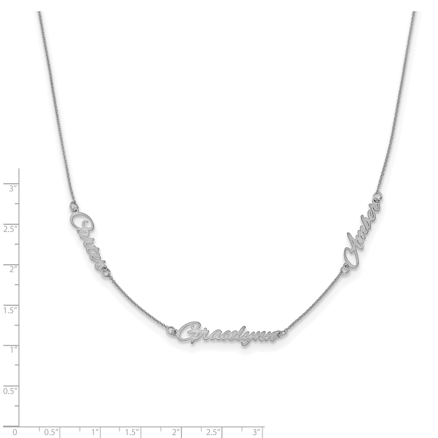 Sterling Silver Rhodium plated Brushed 3 Name Necklace