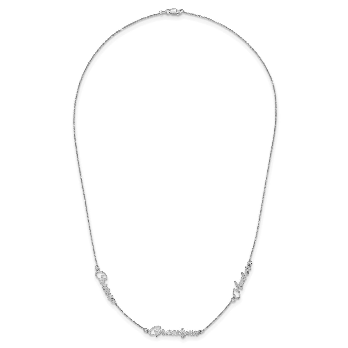 10K White Gold Brushed 3 Name Necklace