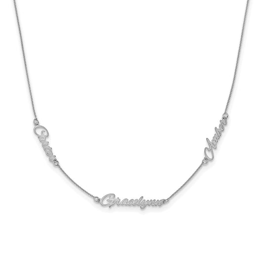 10K White Gold Brushed 3 Name Necklace