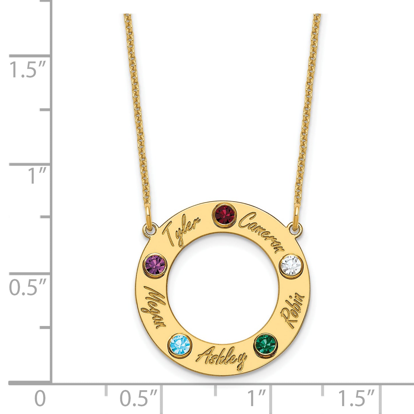 14K Yellow Gold 5 Name and Birthstone w/ 14k Bezel Cut Out Necklace