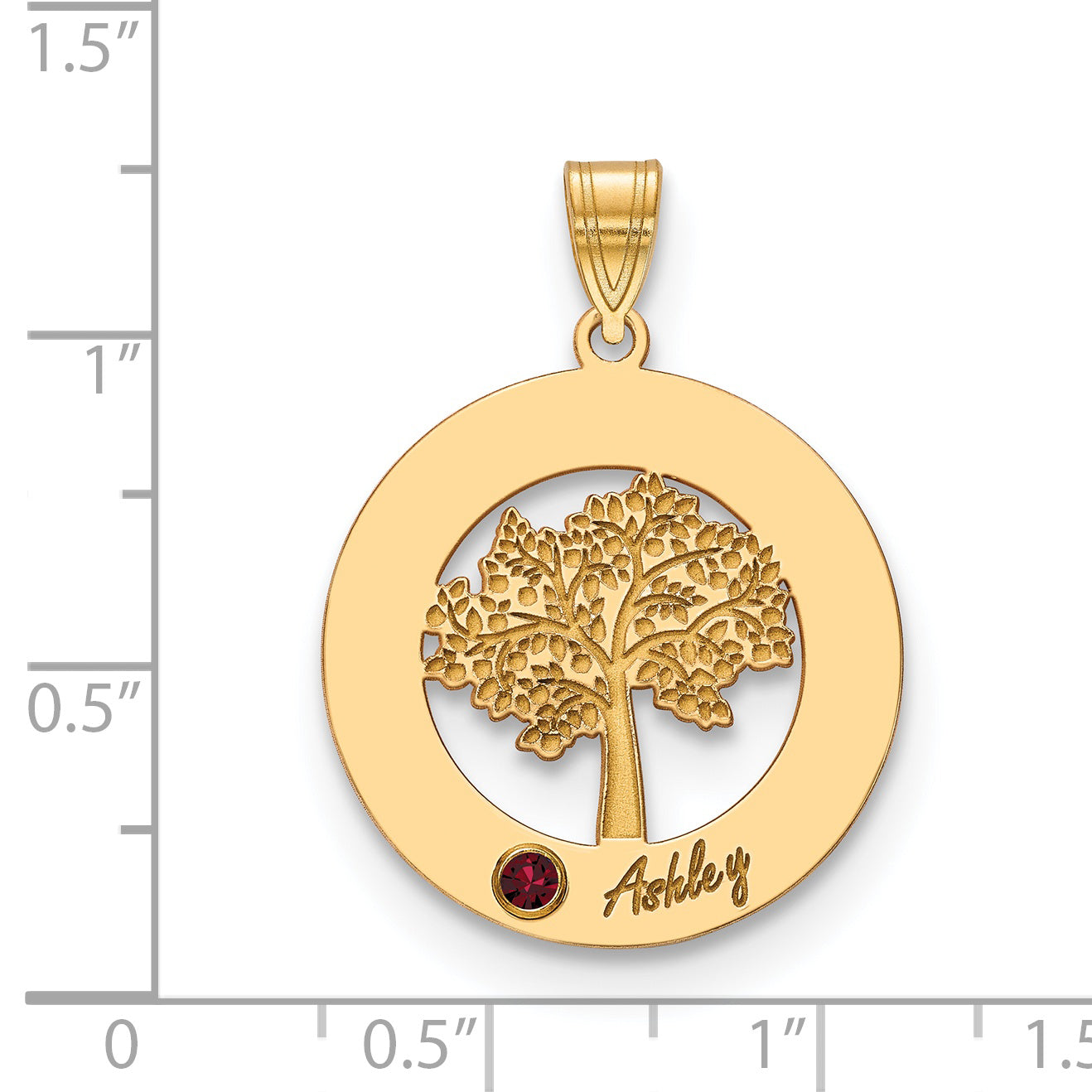 Sterling Silver Gold Plated Family Tree in Circle with 1 Name and Birthstone Pendant