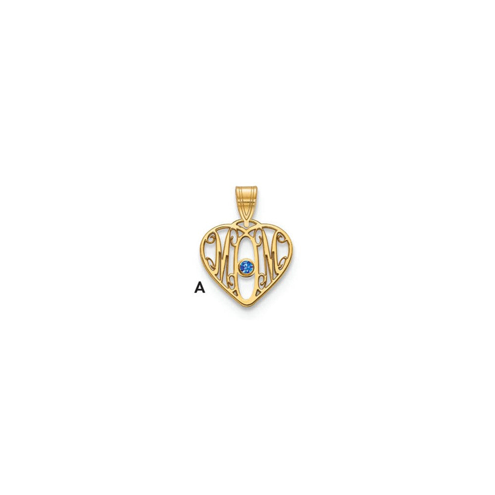 10K Yellow Gold MOM in Heart 1 Birthstone w/14k Bezel Pendant