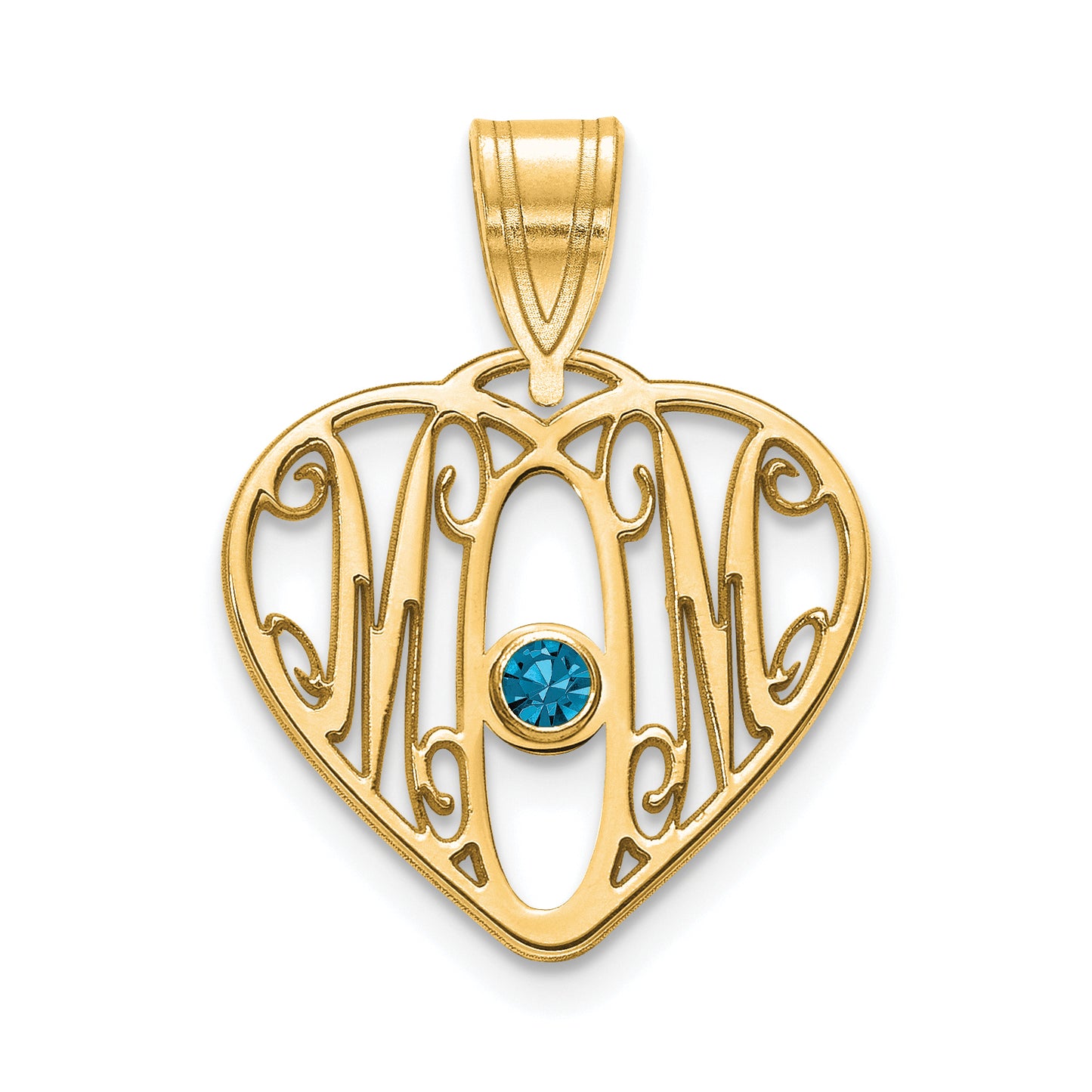 14K Yellow Gold MOM in Heart 1 Birthstone w/14k Bezel Pendant