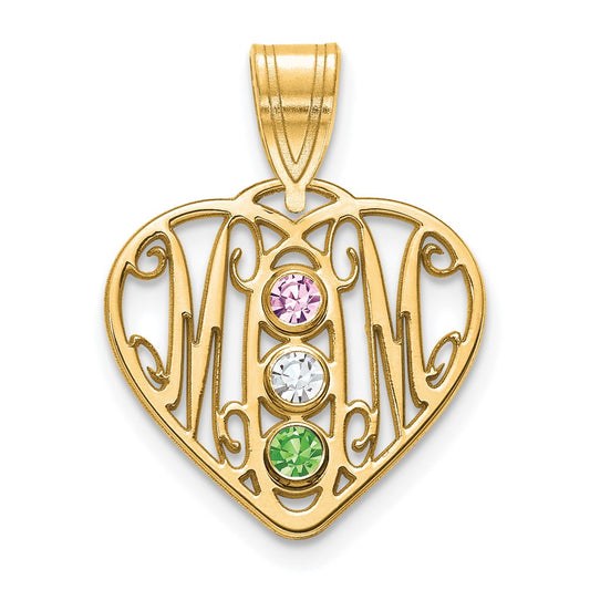 Sterling Silver Gold plated MOMHeart 3 Birthstone Necklace