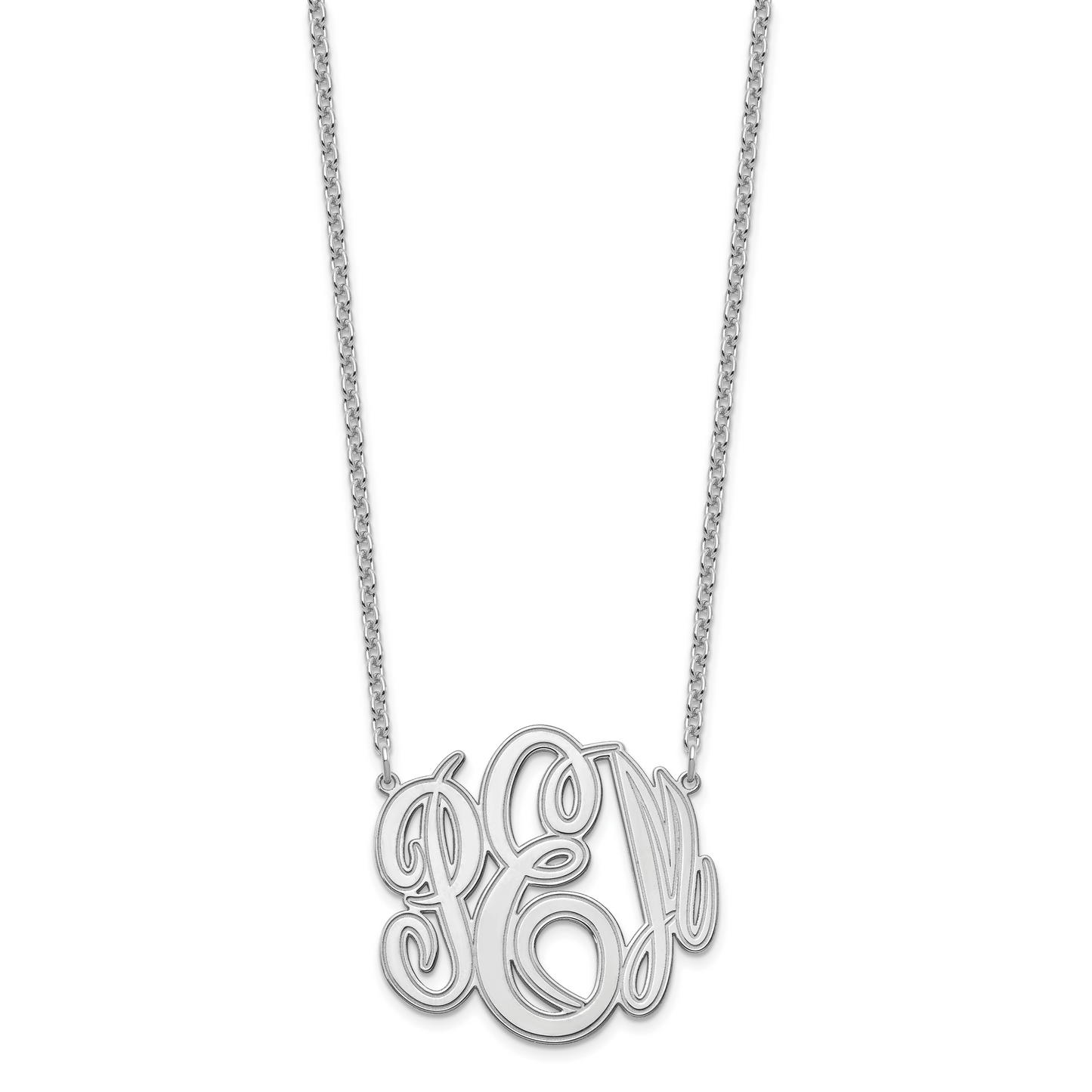 Sterling Silver Rhodium plated Etched Monogram Necklace