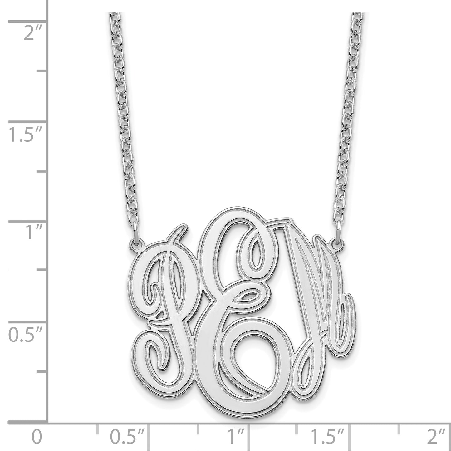Sterling Silver Rhodium plated Etched Monogram Necklace