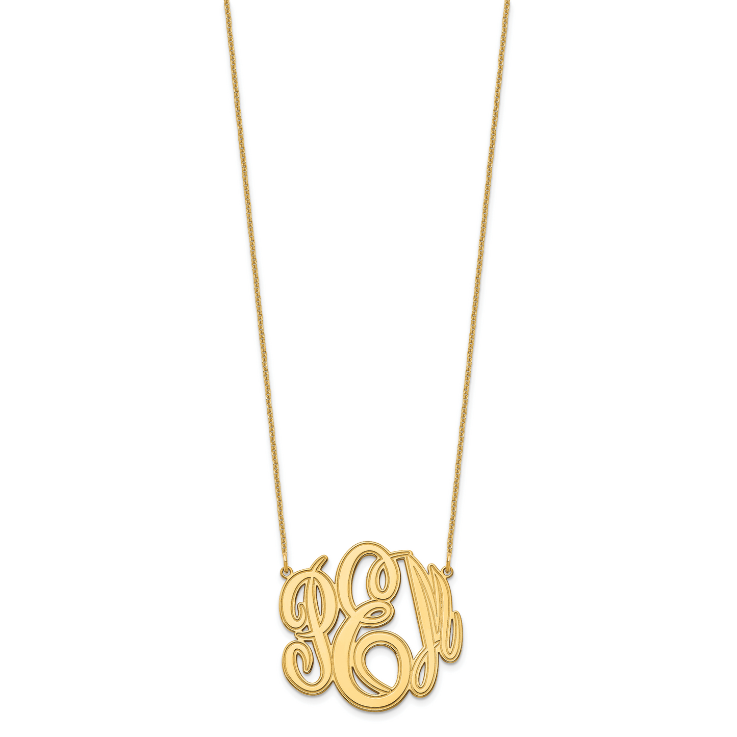 14K Yellow Gold Etched Monogram Necklace