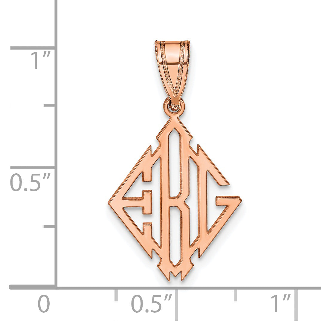 Sterling Silver Rose Gold plated Diamond Shaped Monogram Pendant