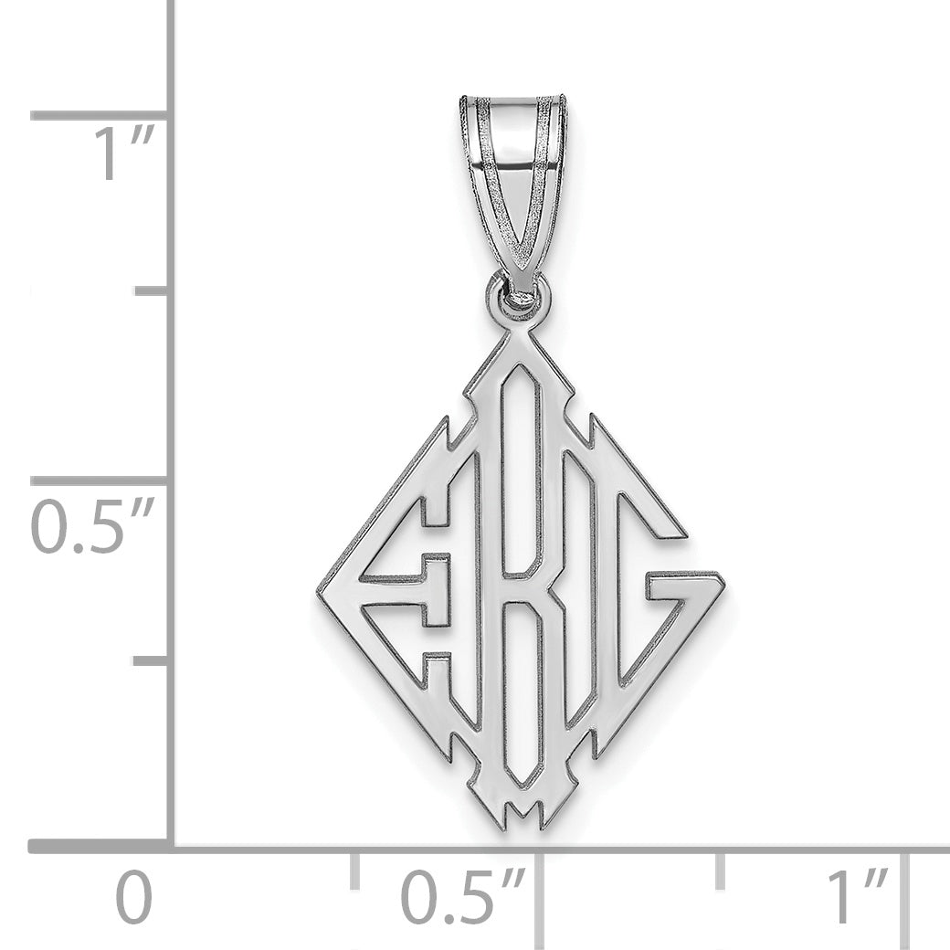 Sterling Silver Rhodium plated Diamond Shaped Monogram Pendant