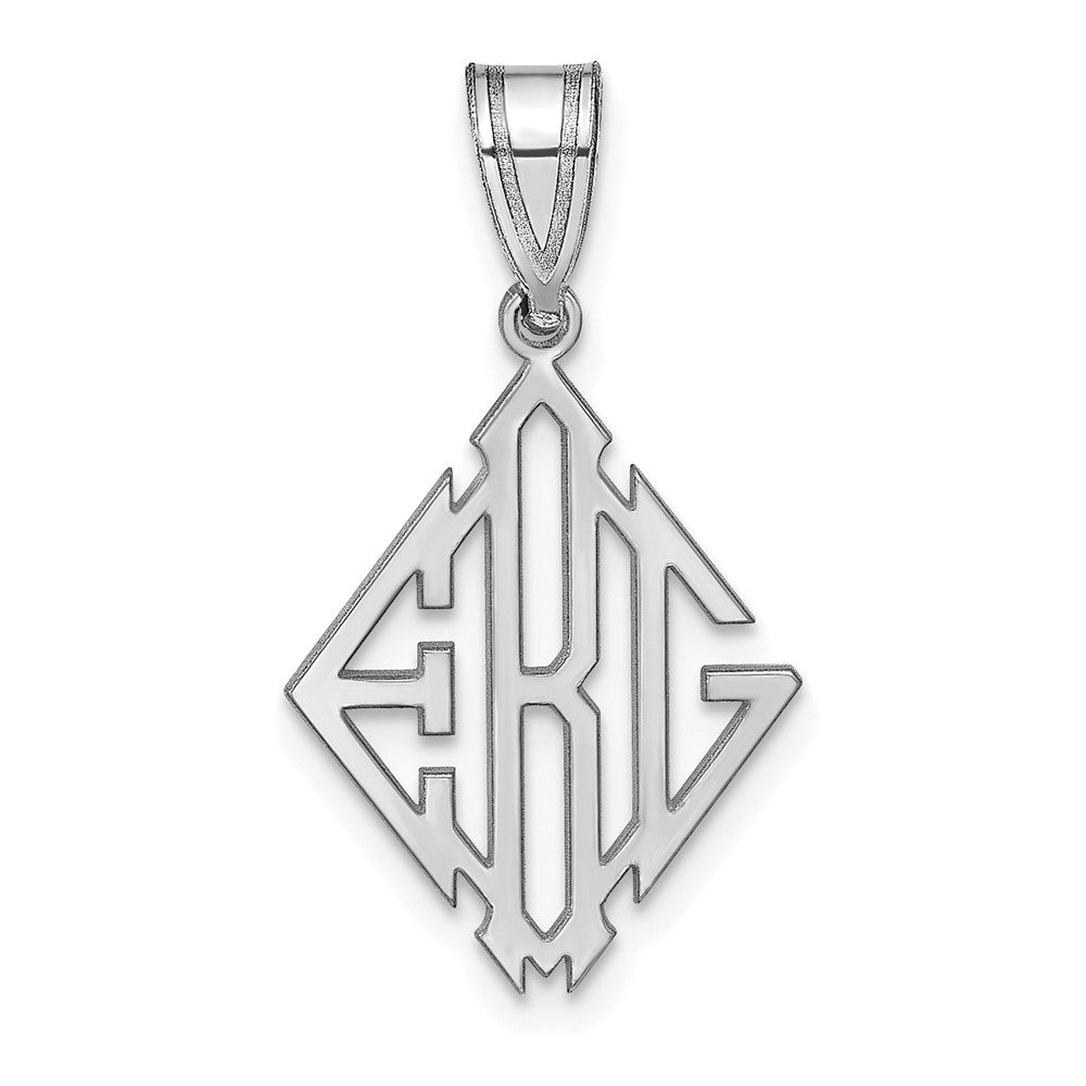 Sterling Silver Rhodium plated Diamond Shaped Monogram Pendant
