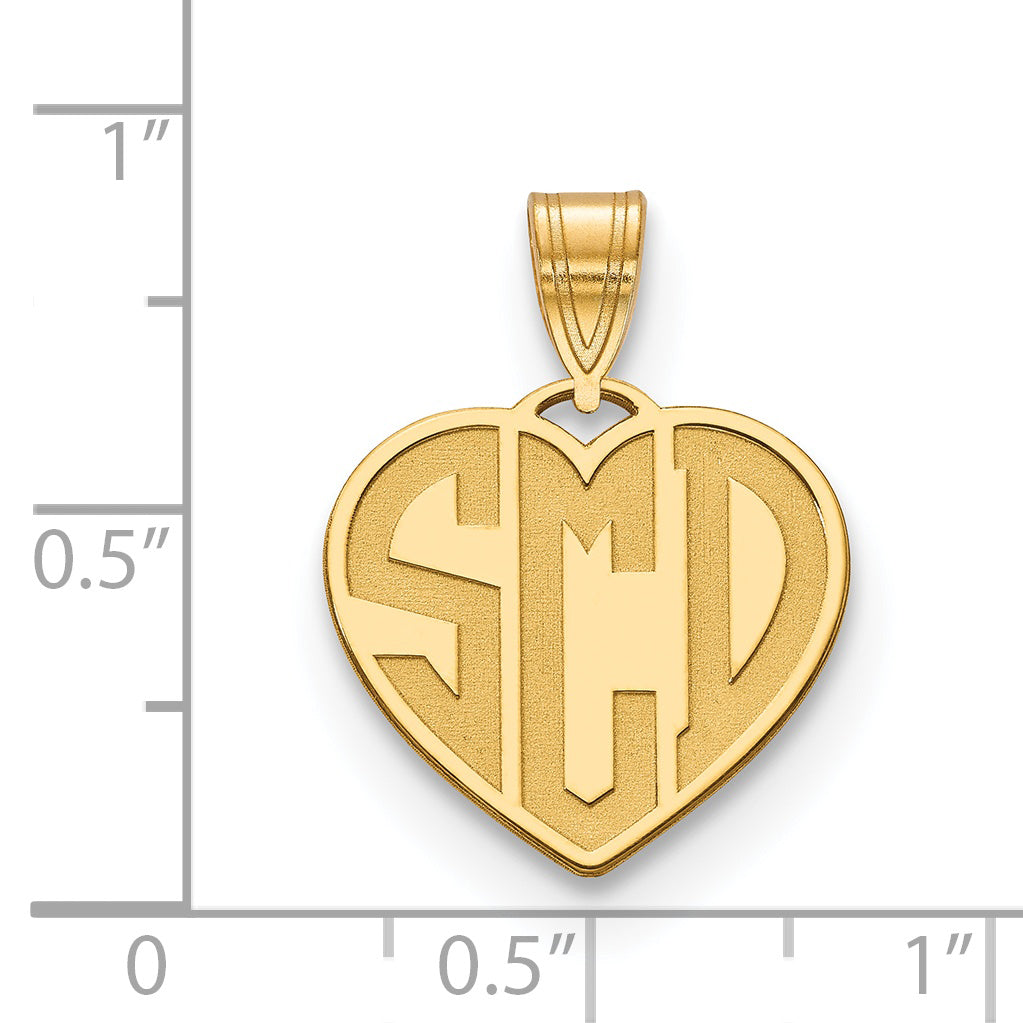 Sterling Silver Gold plated Etched Monogram Heart Pendant