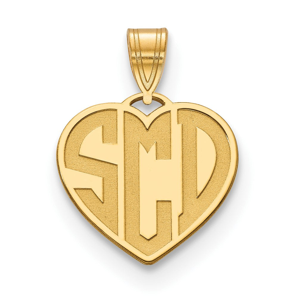 Sterling Silver Gold plated Etched Monogram Heart Pendant