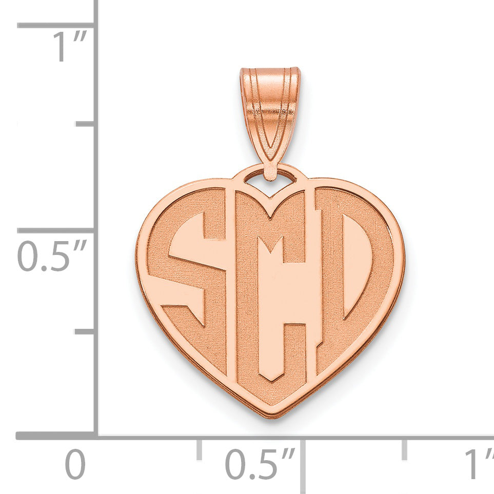 14K Rose Gold Etched Monogram Heart Pendant