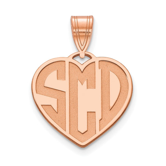 14K Rose Gold Etched Monogram Heart Pendant