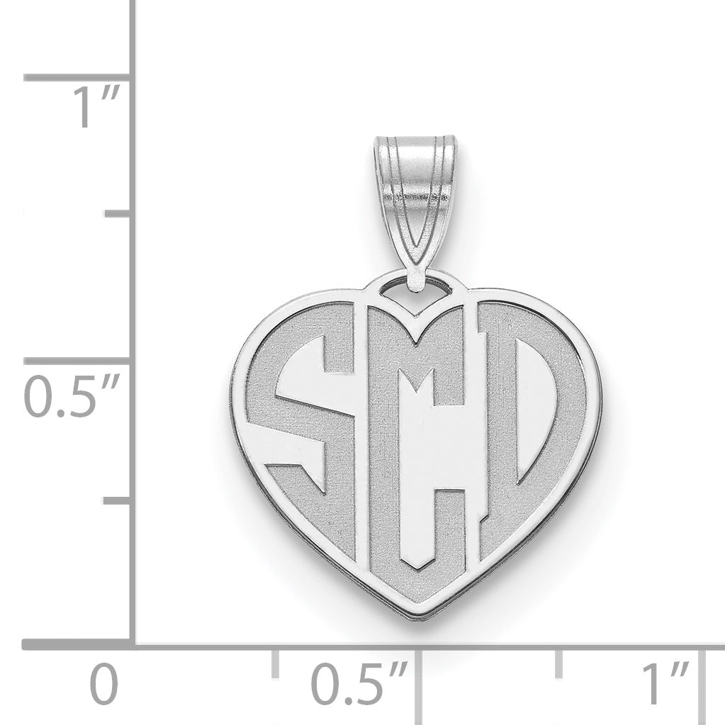Sterling Silver Rhodium plated Etched Monogram Heart Pendant
