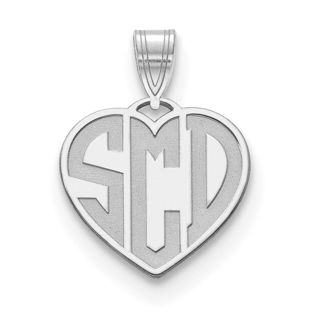 Sterling Silver Rhodium plated Etched Monogram Heart Pendant