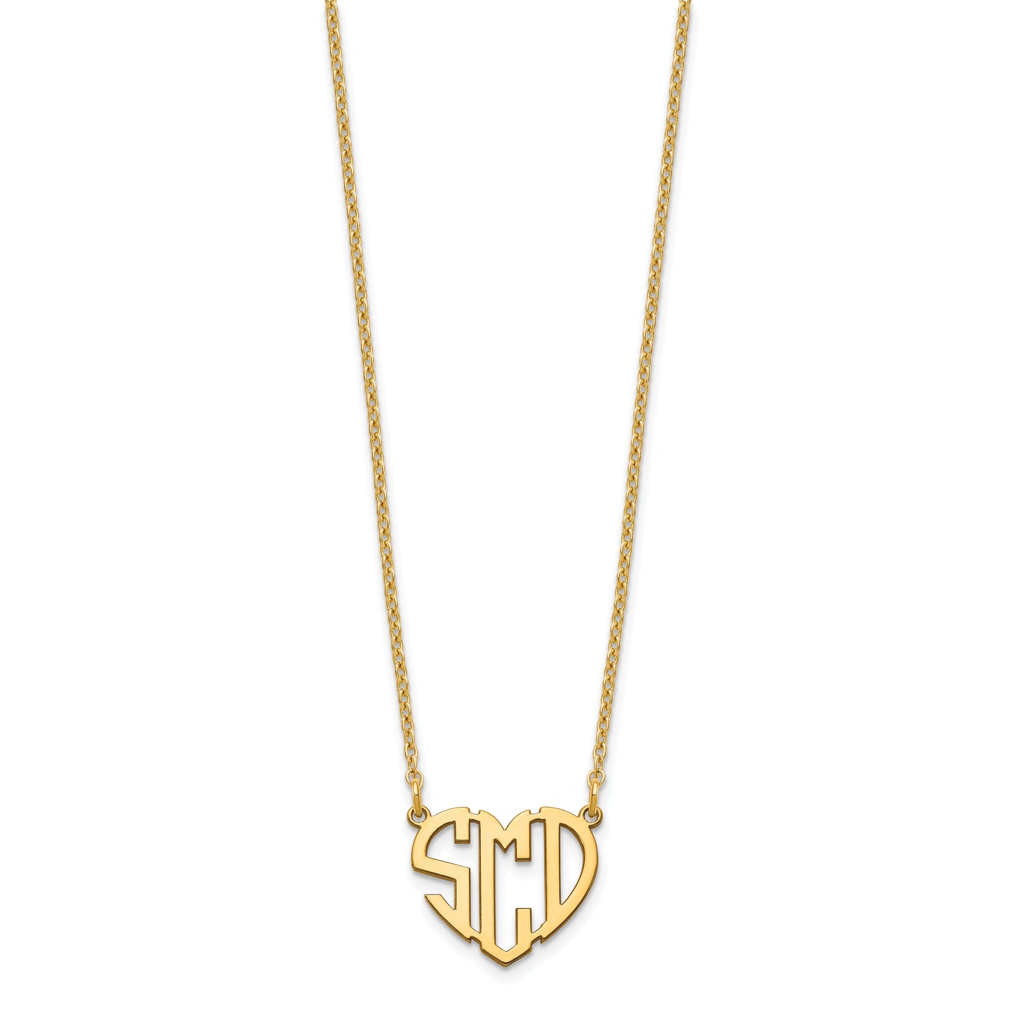 Sterling Silver Gold plated Polished Cut out Heart Monogram Necklace