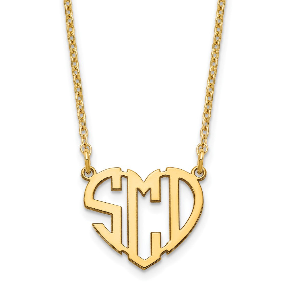 Sterling Silver Gold plated Polished Cut out Heart Monogram Necklace