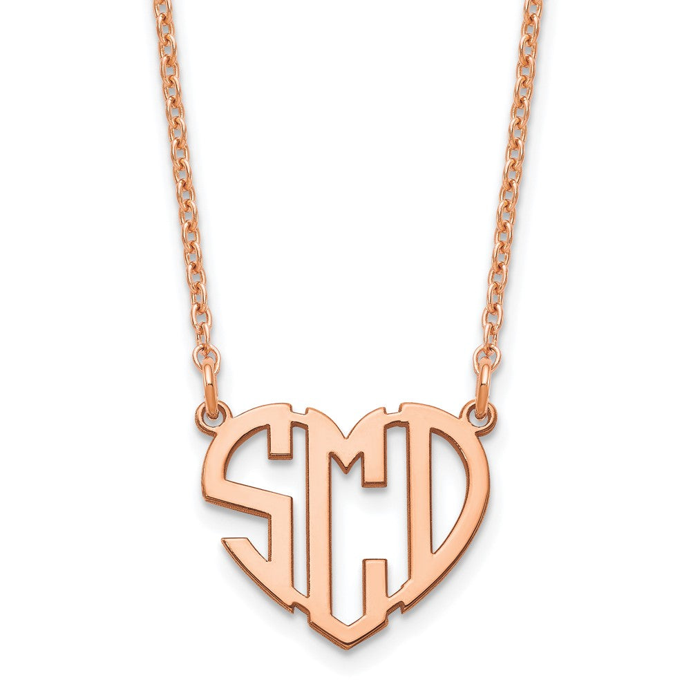 Sterling Silver Rose Gold plated Polished Cut out Heart Monogram Necklace