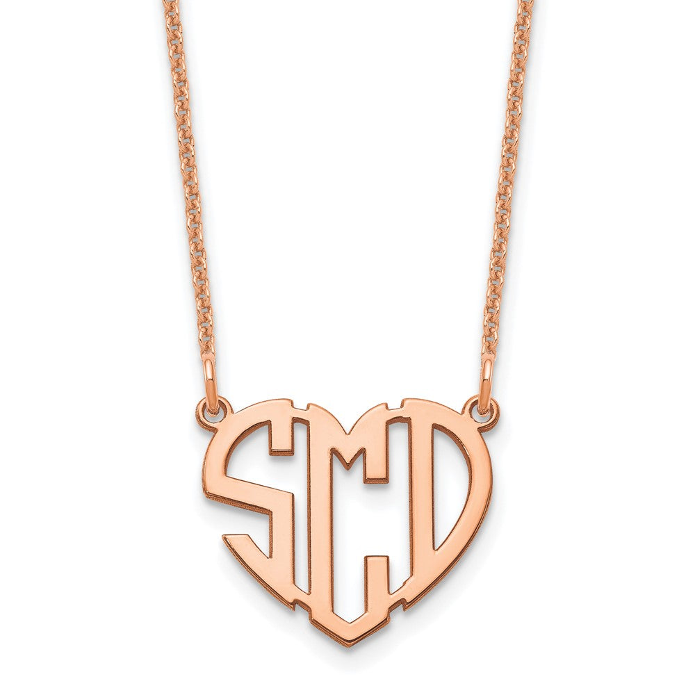 14K Rose Gold Polished Cut out Heart Monogram Necklace