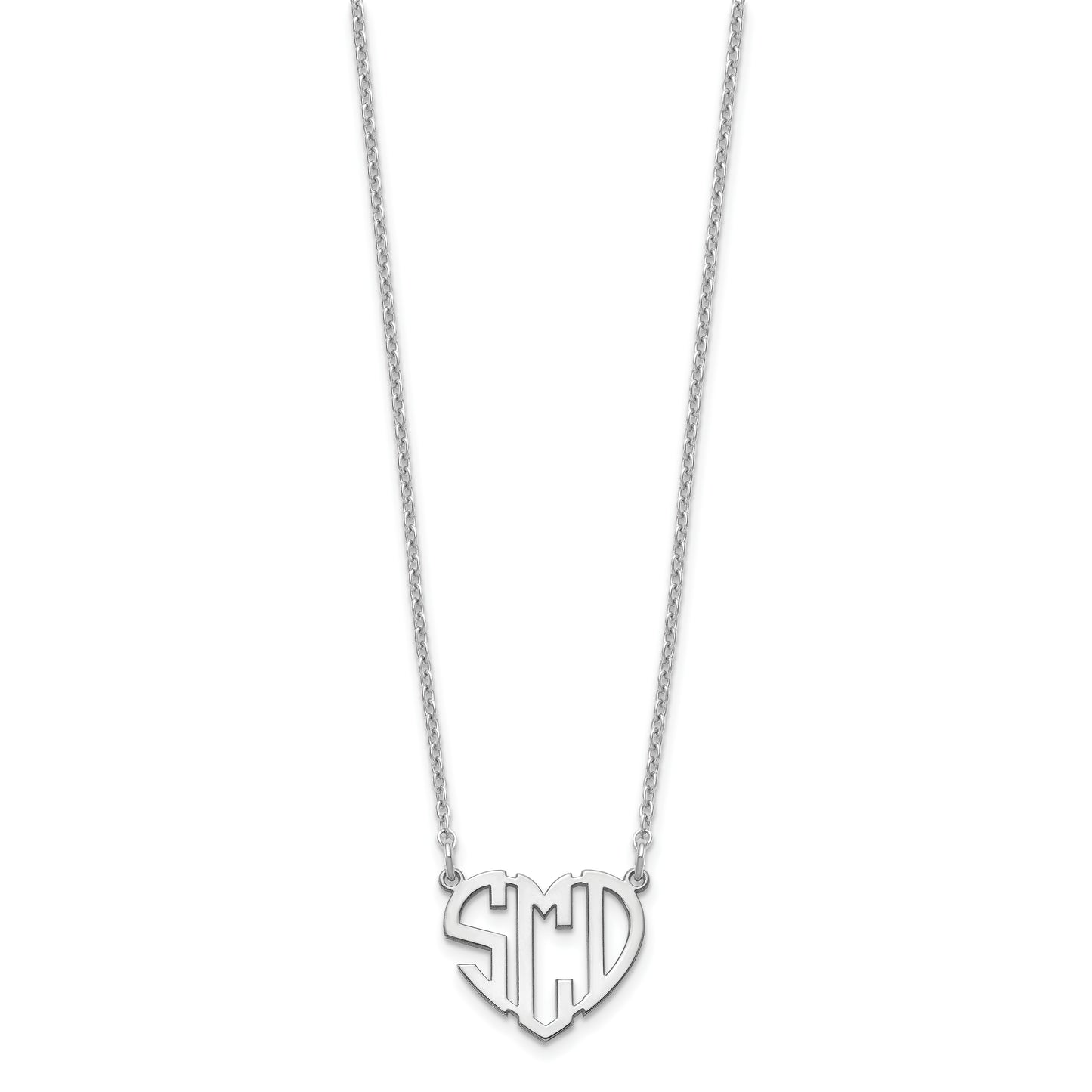 Sterling Silver Rhodium plated Polished Cut out Heart Monogram Necklace