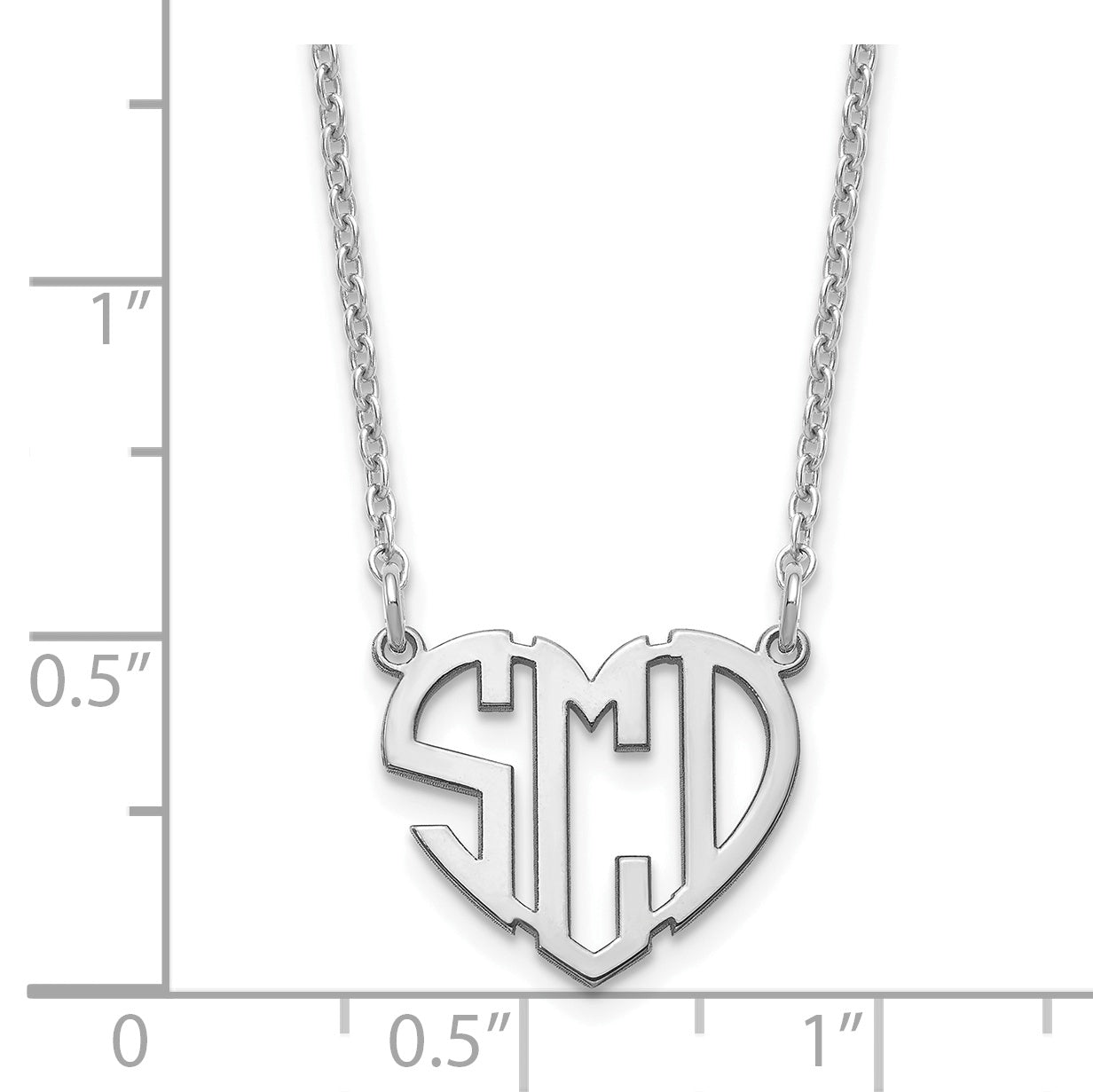 Sterling Silver Rhodium plated Polished Cut out Heart Monogram Necklace