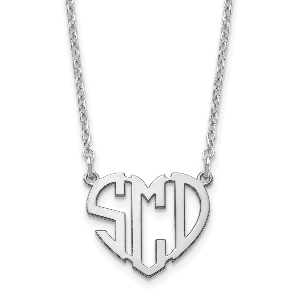 Sterling Silver Rhodium plated Polished Cut out Heart Monogram Necklace