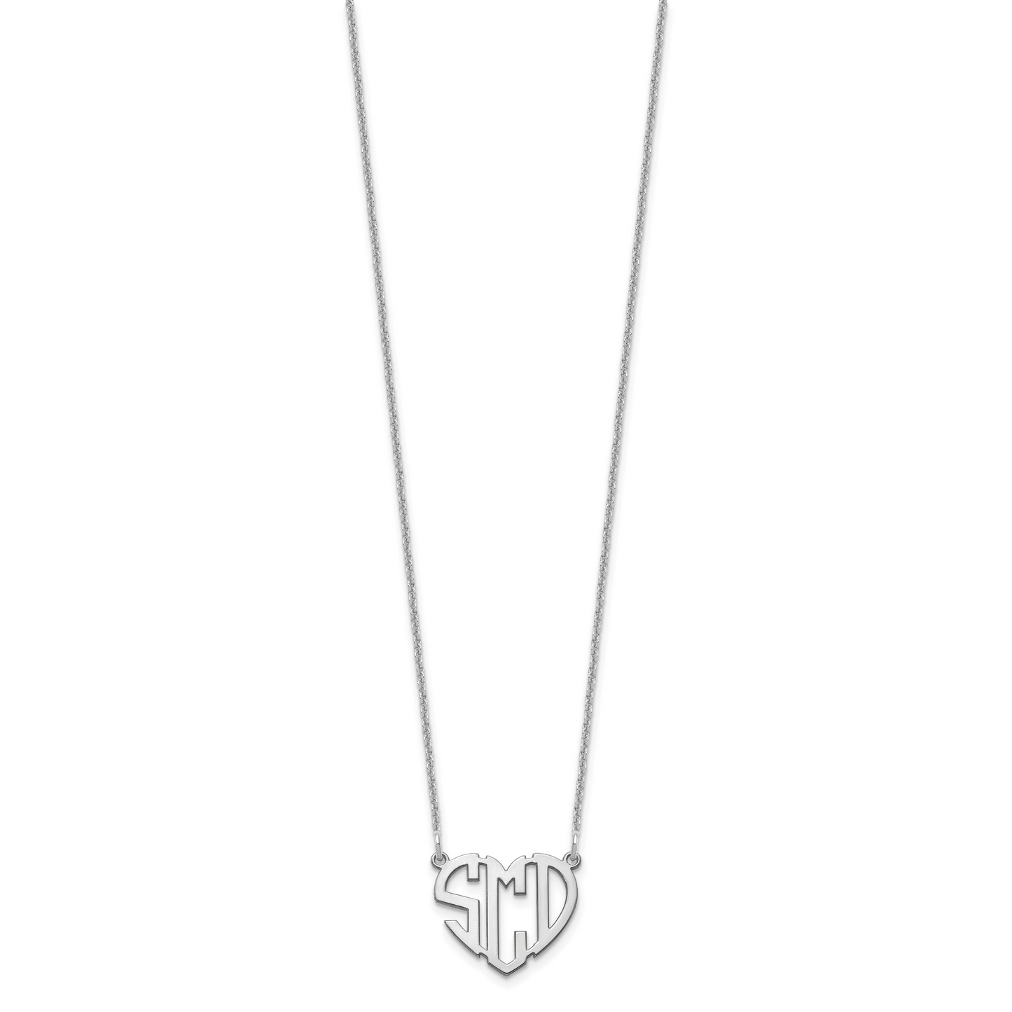 14K White Gold Polished Cut out Heart Monogram Necklace