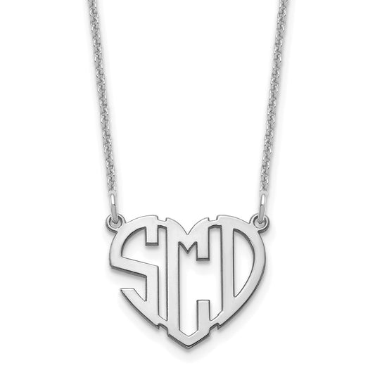 10K White Gold Polished Cut out Heart Monogram Necklace