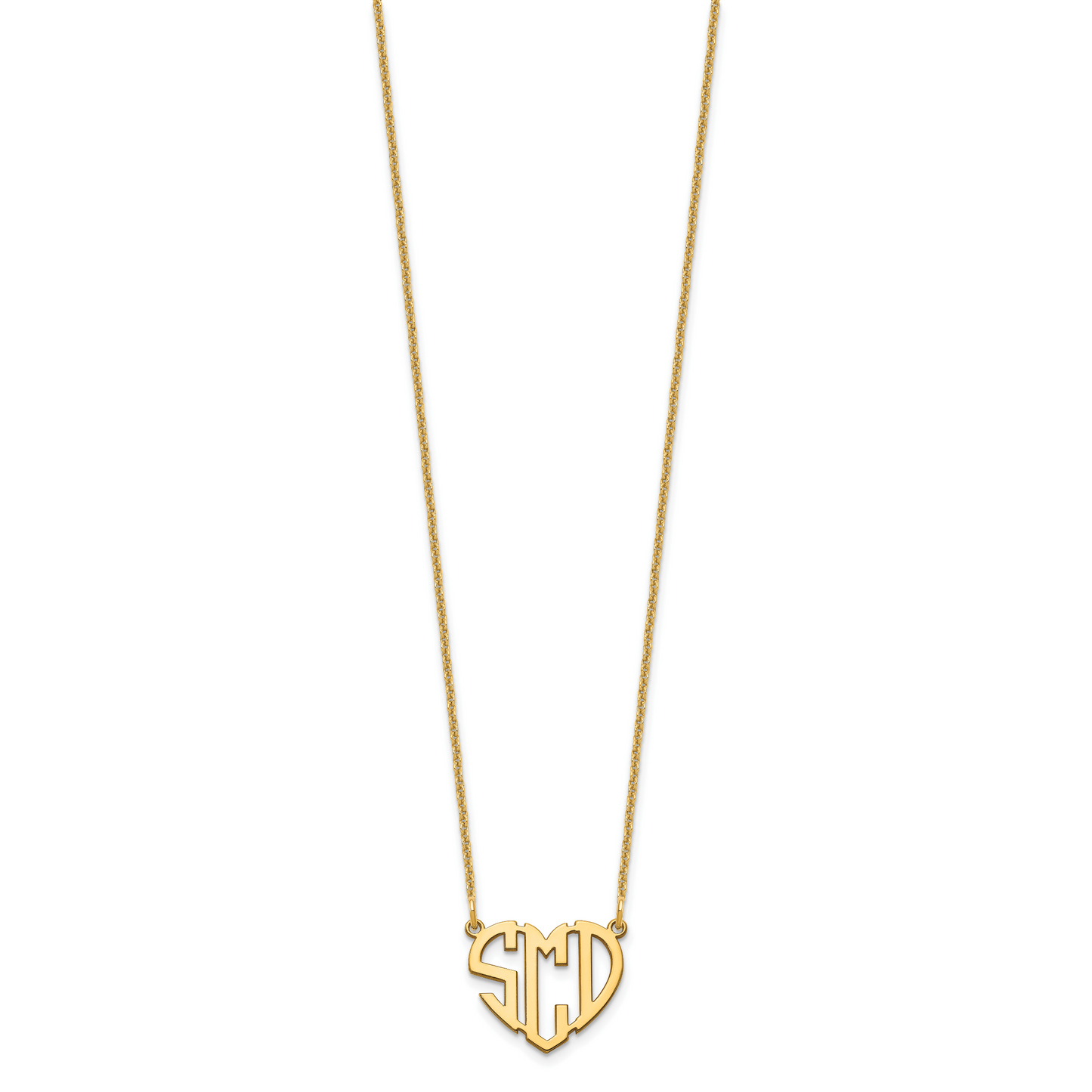 14K Yellow Gold Polished Cut out Heart Monogram Necklace