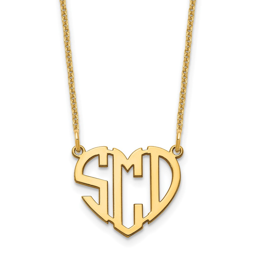 14K Yellow Gold Polished Cut out Heart Monogram Necklace