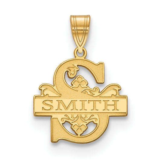 14K Yellow Gold Filigree Letter and Family Name Pendant