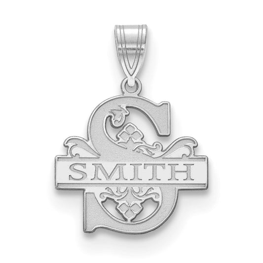 10K White Gold Filigree Letter and Family Name Pendant