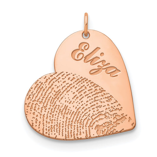 14K Rose Gold Name and Fingerprint Heart