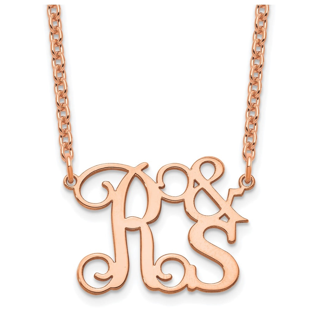 Sterling Silver Rose Gold Plated Stacked Initials Necklace