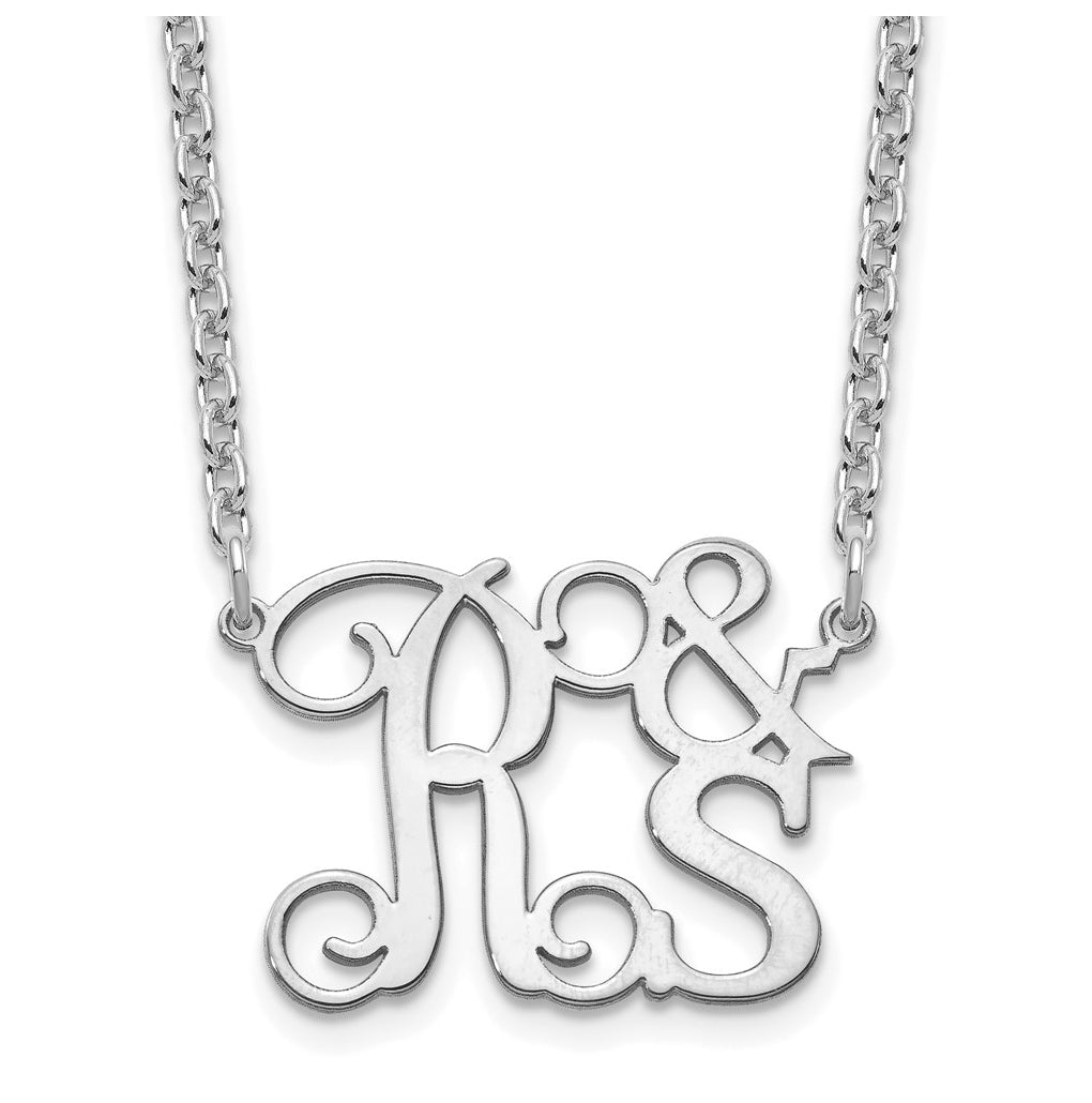 Sterling Silver Rhodium plated Stacked Initials Necklace