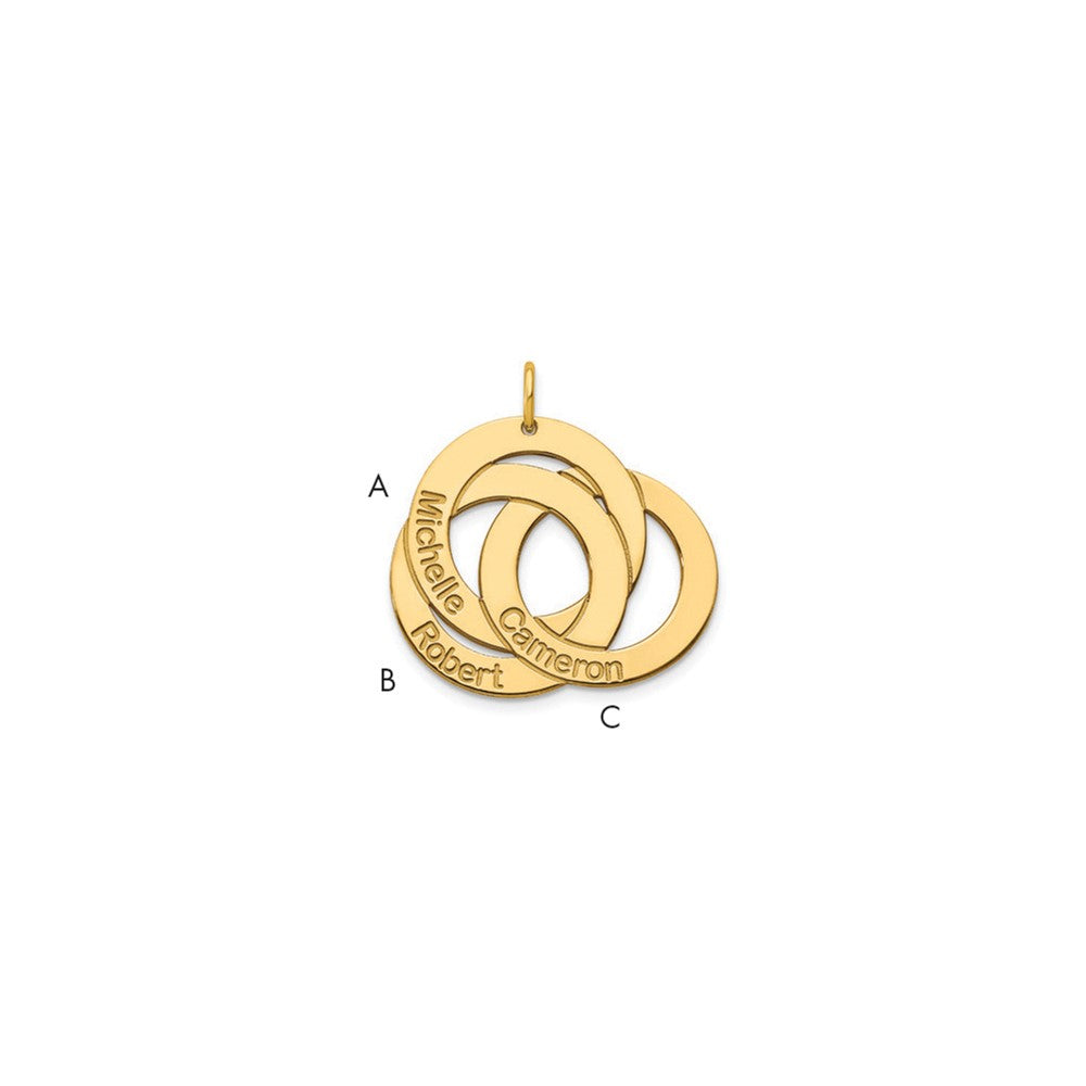 10K Yellow Gold 3 Interlocking Circles with Names Charm