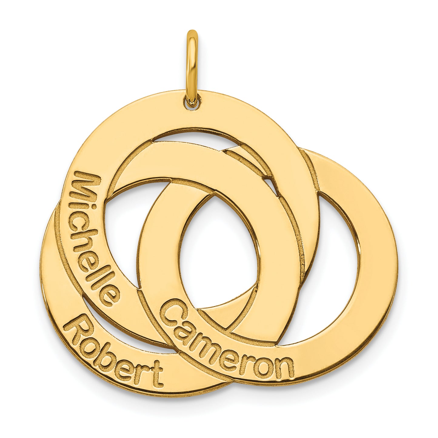 Sterling Silver Gold plated 3 Interlocking Circles with Names Charm