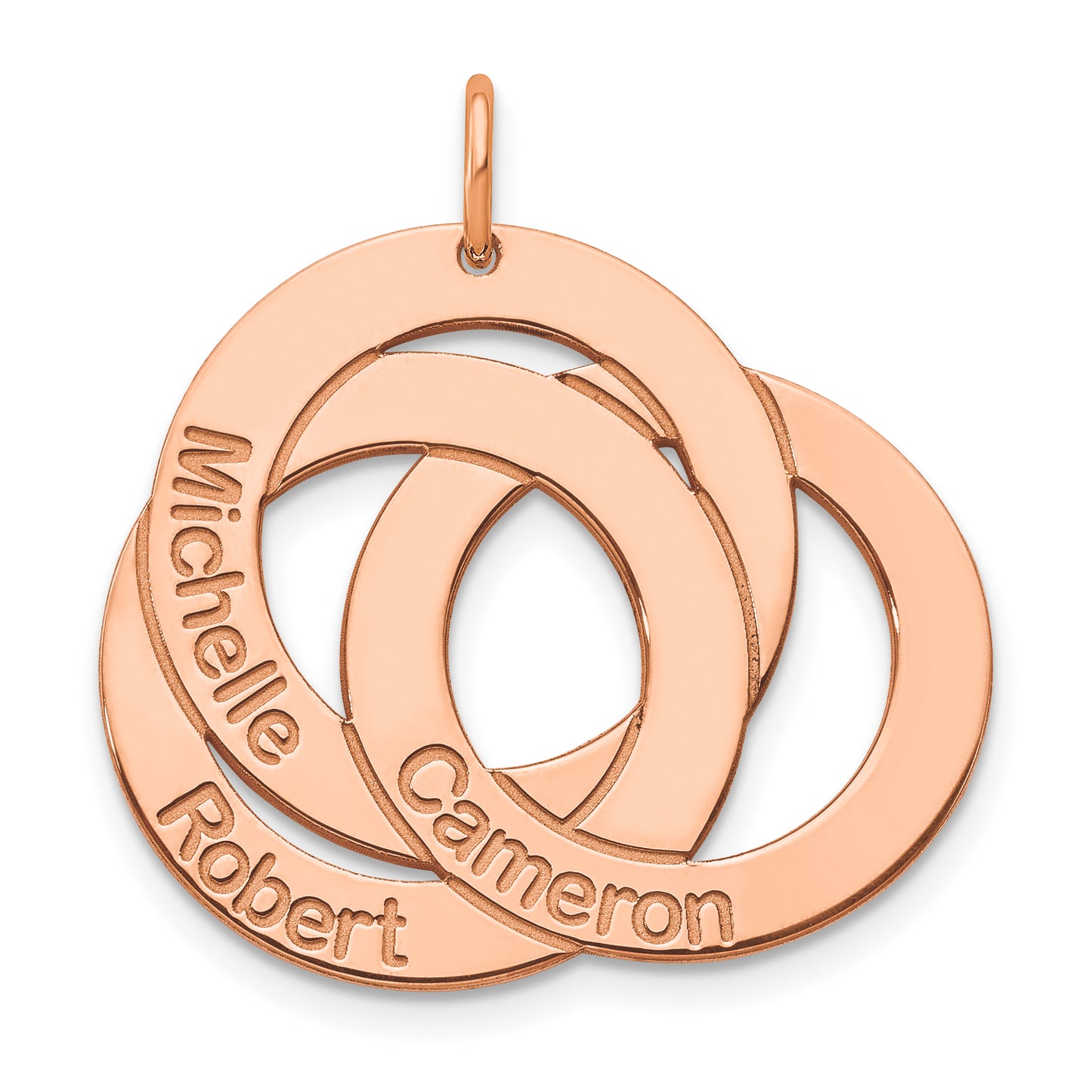 Sterling Silver Rose Gold plated 3 Interlocking Circles with Names Charm