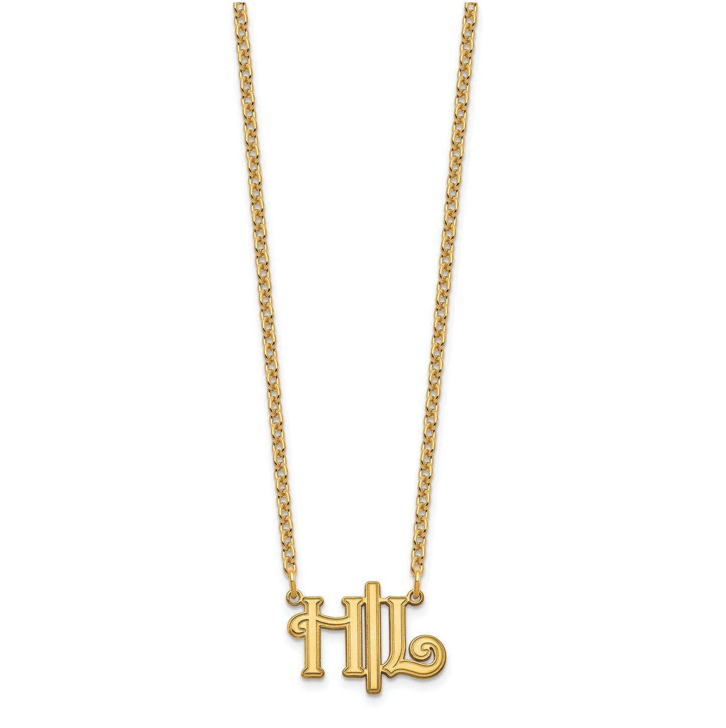 Sterling Silver Gold Plated Horizontal Script Initials Necklace