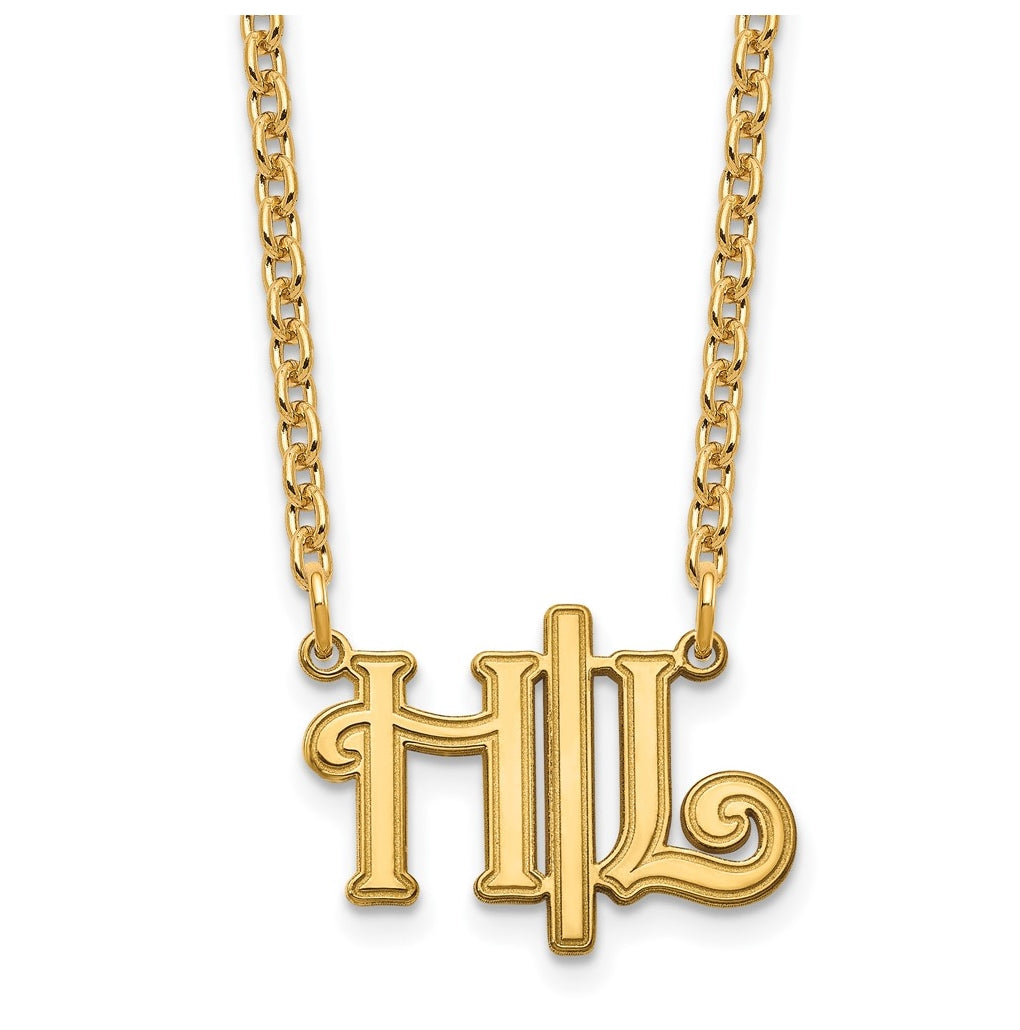 Sterling Silver Gold Plated Horizontal Script Initials Necklace