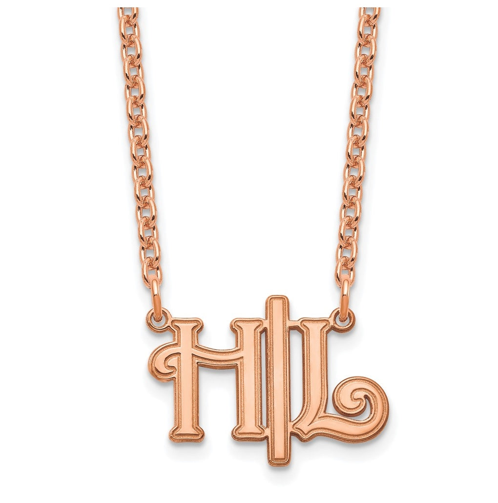 Sterling Silver Rose Gold Plated Horizontal Script Initials Necklace