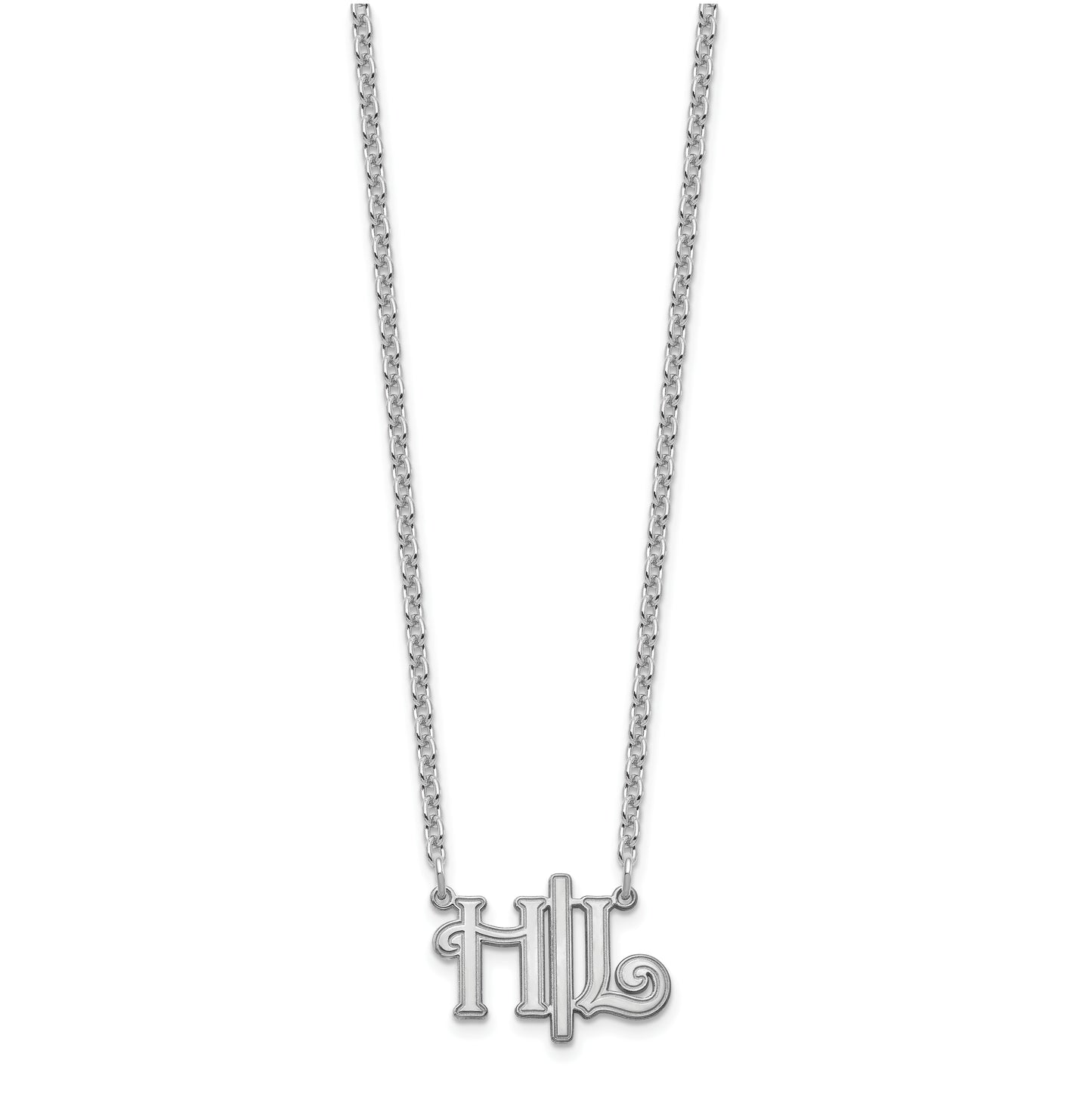 Sterling Silver Rhodium plated Horizontal Script Initials Necklace