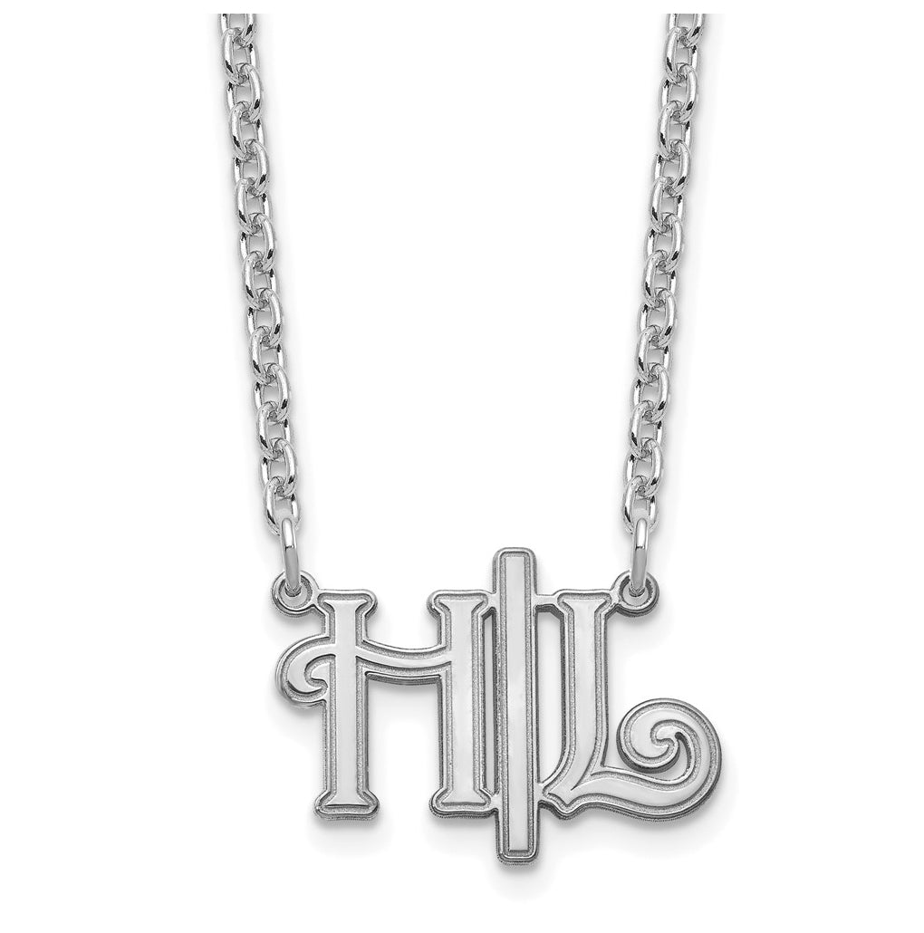Sterling Silver Rhodium plated Horizontal Script Initials Necklace