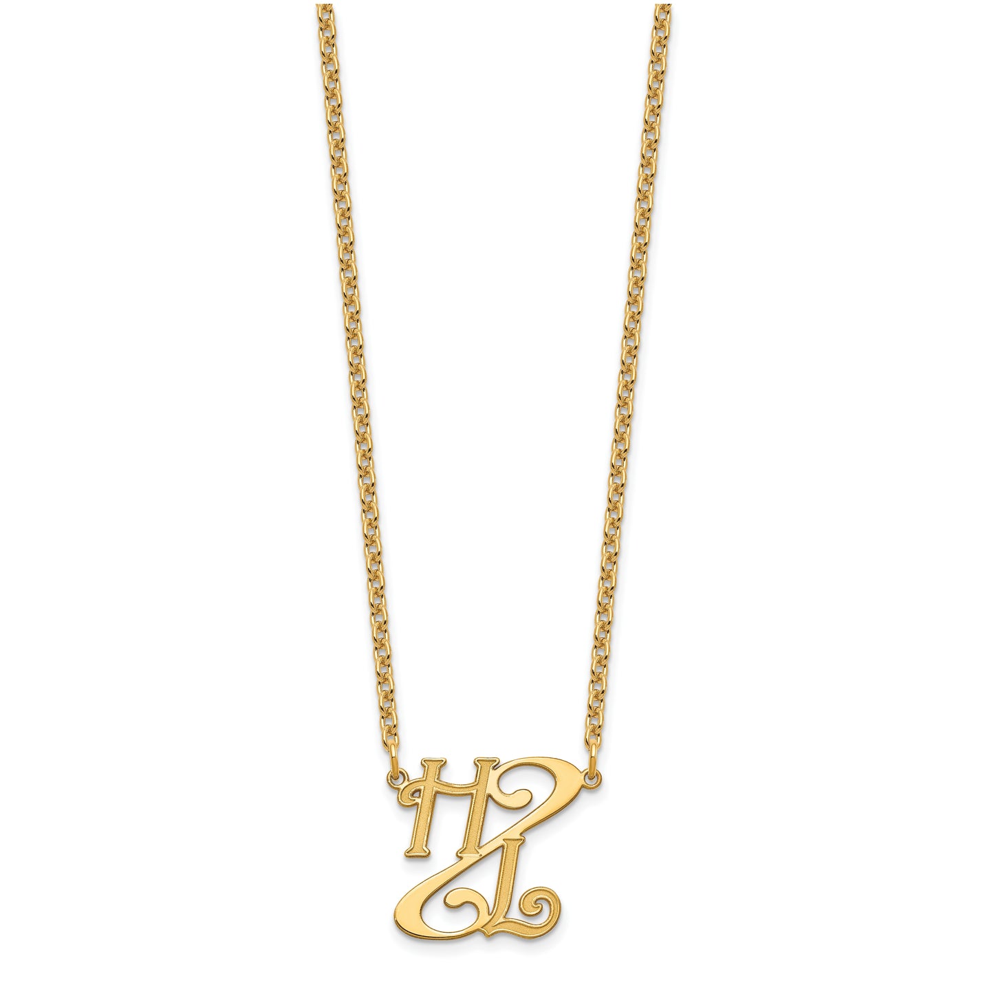 Sterling Silver Gold Plated Diagonal Script Initials Necklace