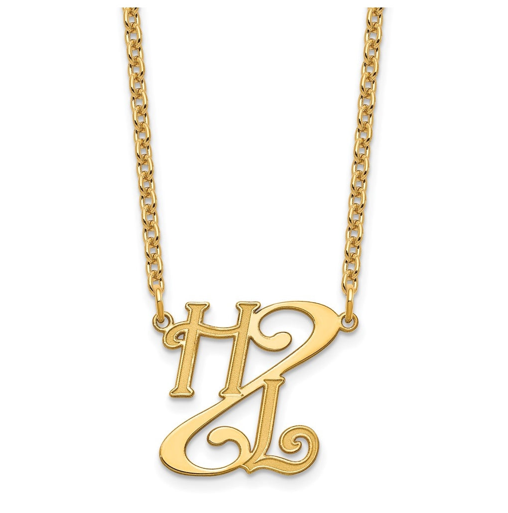 Sterling Silver Gold Plated Diagonal Script Initials Necklace