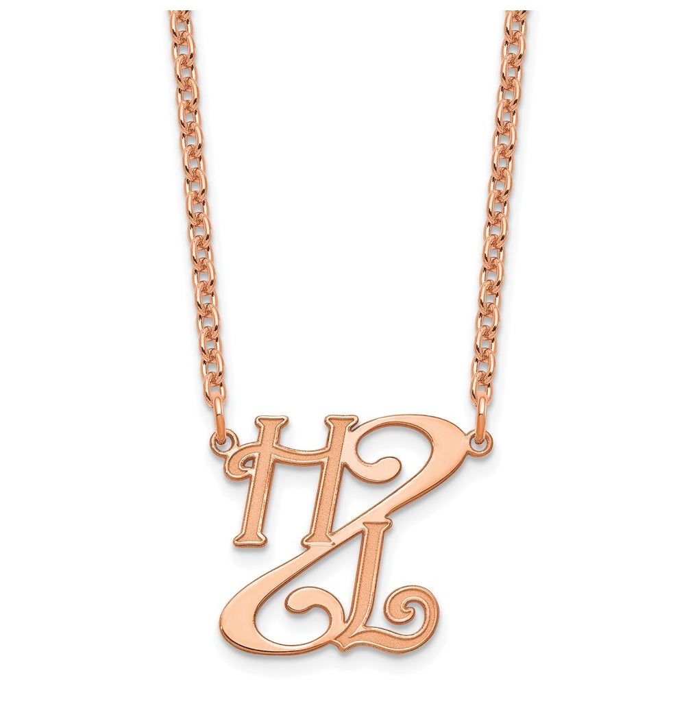 Sterling Silver Rose Gold plated Diagonal Script Initials Necklace