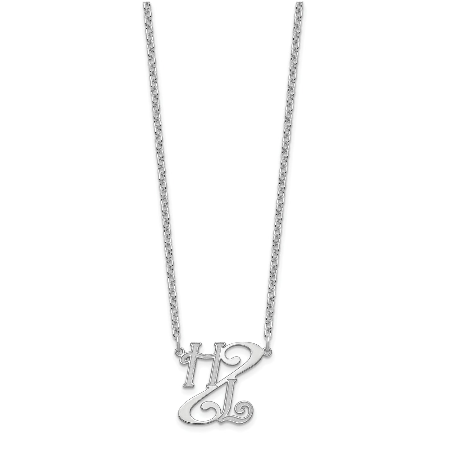 Sterling Silver Rhodium plated Diagonal Script Initials Necklace